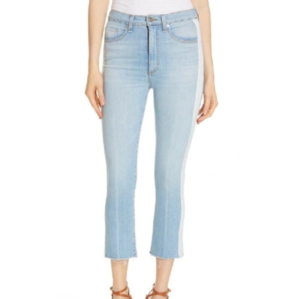 Veronica Beard Women’s Carly 11’’ Kick Flare Jeans Tuxedo Stripes Size 25 Blue‎